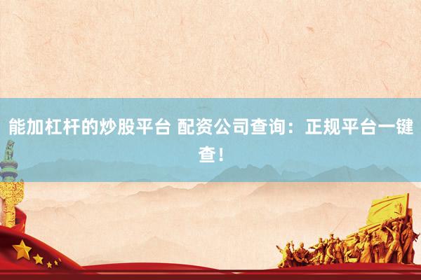 能加杠杆的炒股平台 配资公司查询：正规平台一键查！