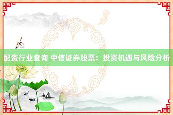 配资行业查询 中信证券股票：投资机遇与风险分析