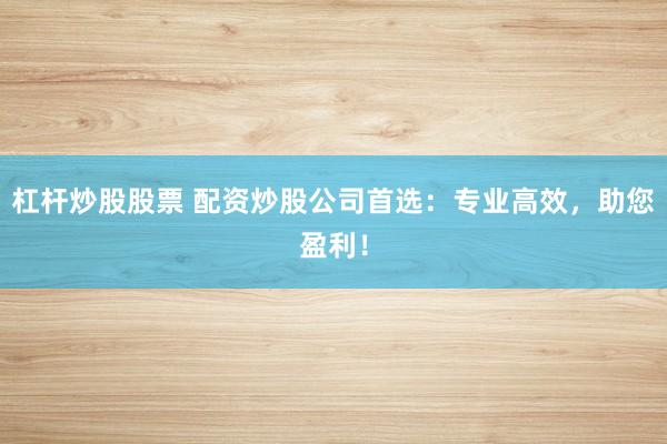 杠杆炒股股票 配资炒股公司首选：专业高效，助您盈利！