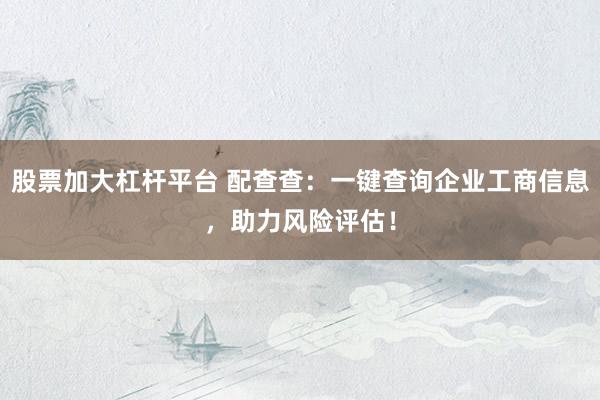 股票加大杠杆平台 配查查：一键查询企业工商信息，助力风险评估！