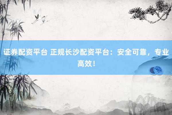 证券配资平台 正规长沙配资平台：安全可靠，专业高效！