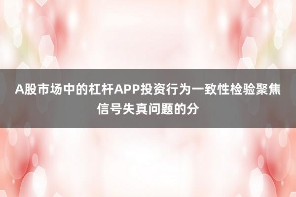 A股市场中的杠杆APP投资行为一致性检验聚焦信号失真问题的分