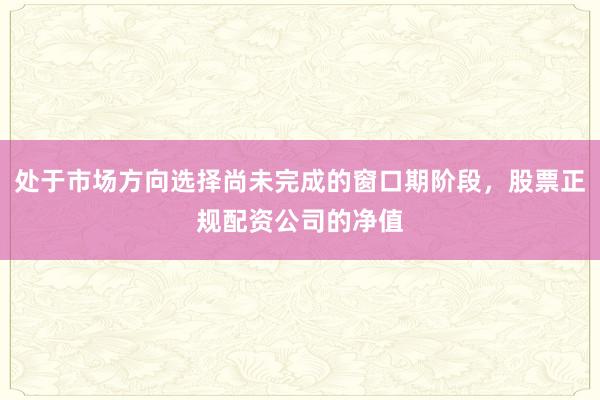 处于市场方向选择尚未完成的窗口期阶段,股票正规配资公司的净值